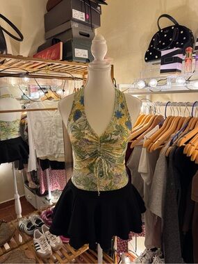 Liberty Love Yellow and Green Floral Halter Ruched Camisole